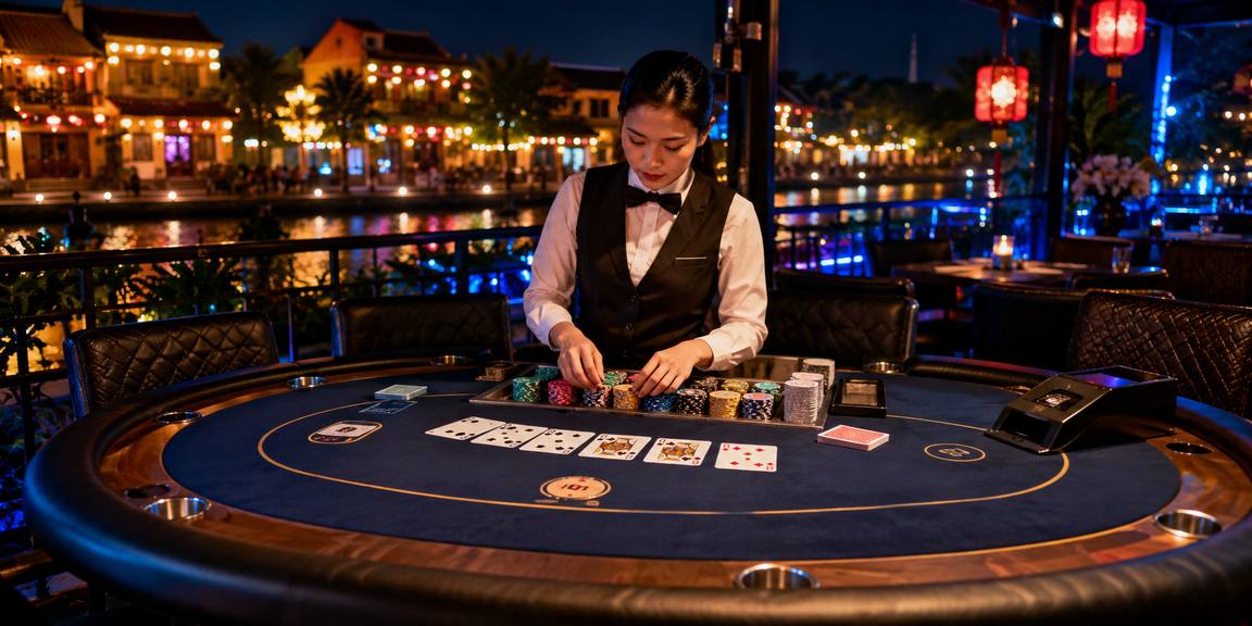 Không khí game poker lung linh dưới ánh đèn lồng Hội An